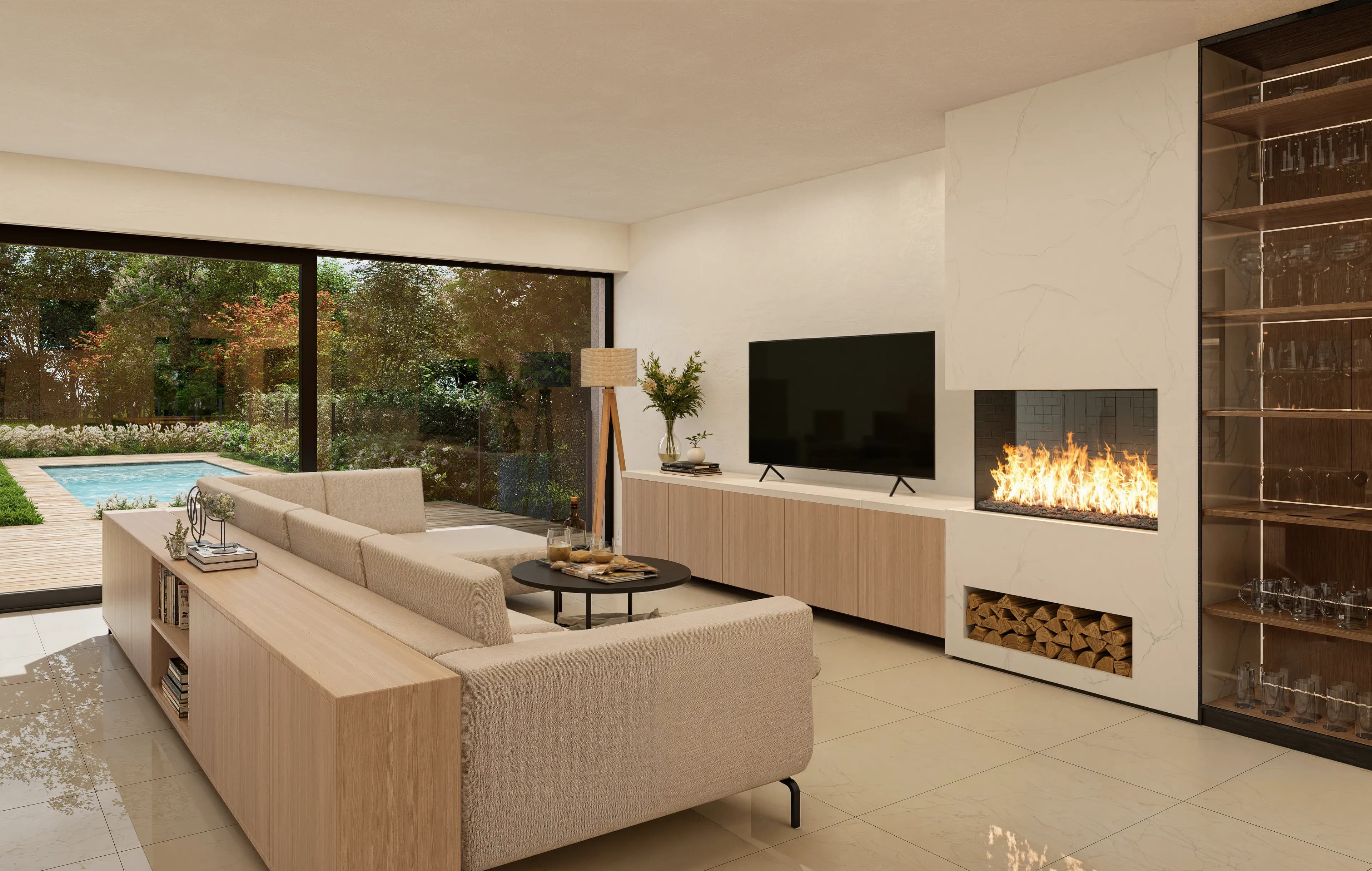 Obývací část s výhledem do zahrady