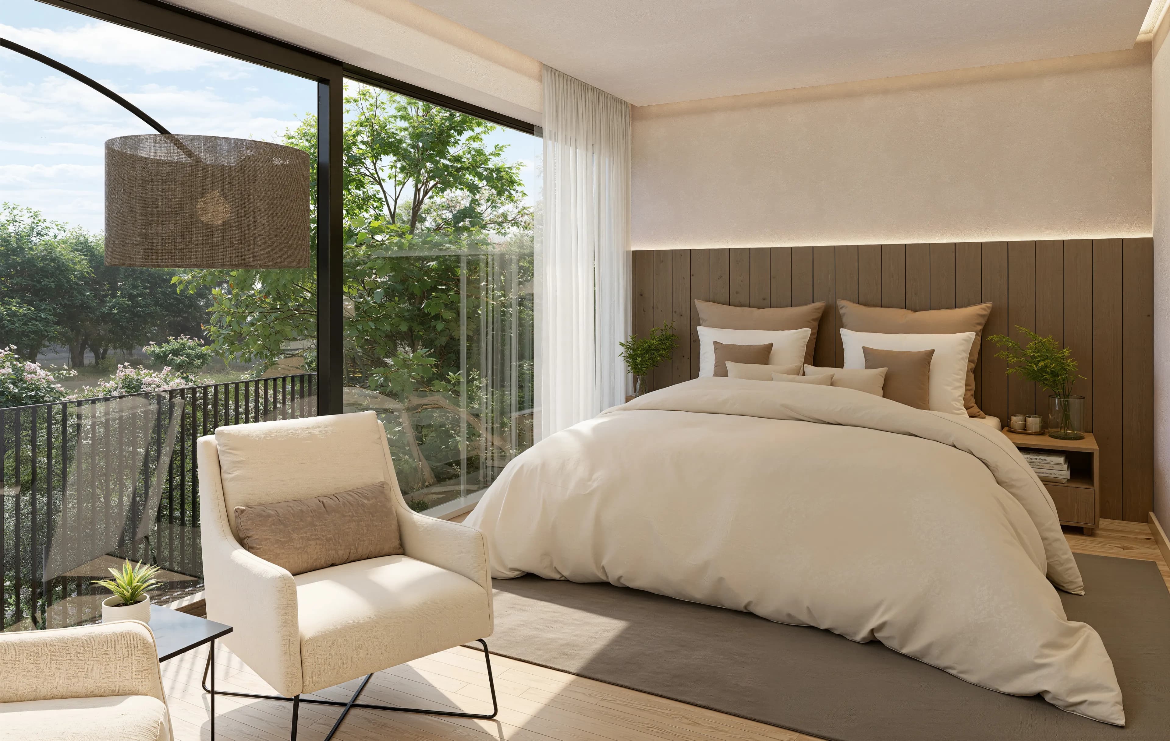 Hlavní ložnice s výhledem do zahrady