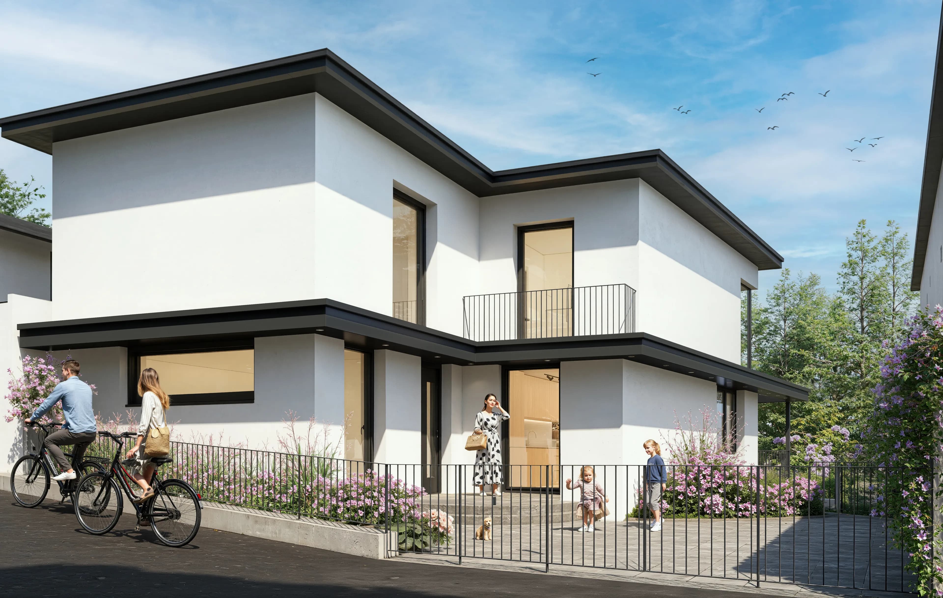 Pohled z ulice za slunečného dne