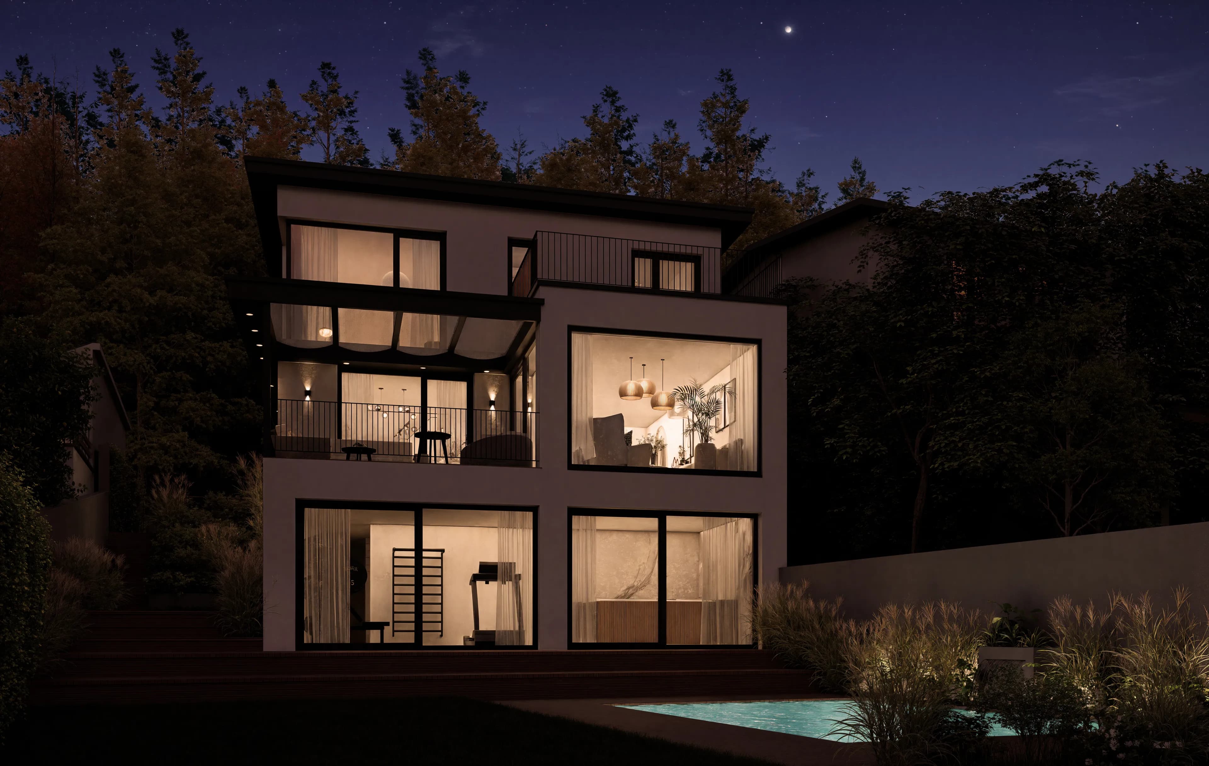 Klidná večerní atmosféra u bazénu