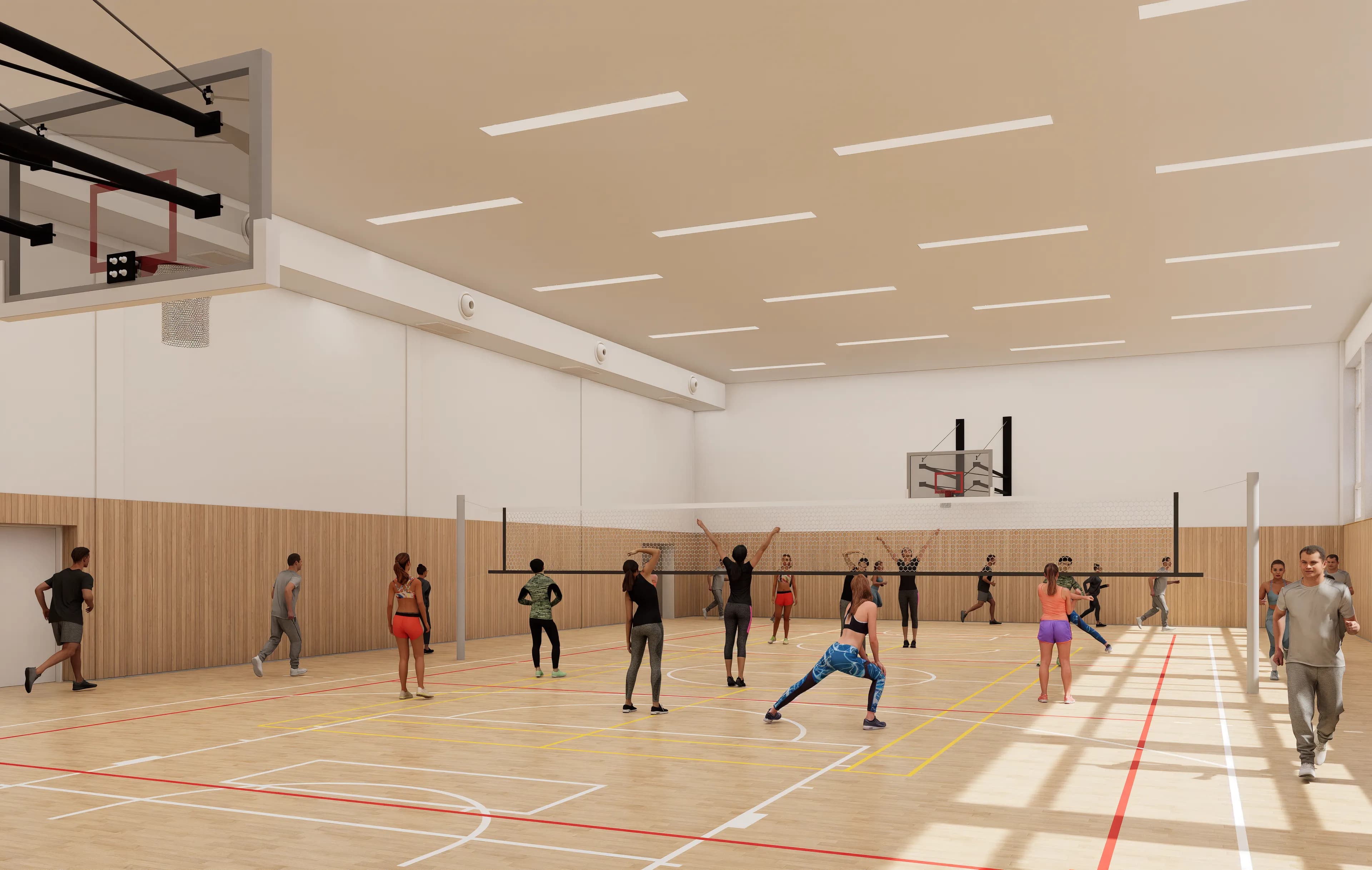 Prosvětlená tělocvična v jemných odstínech