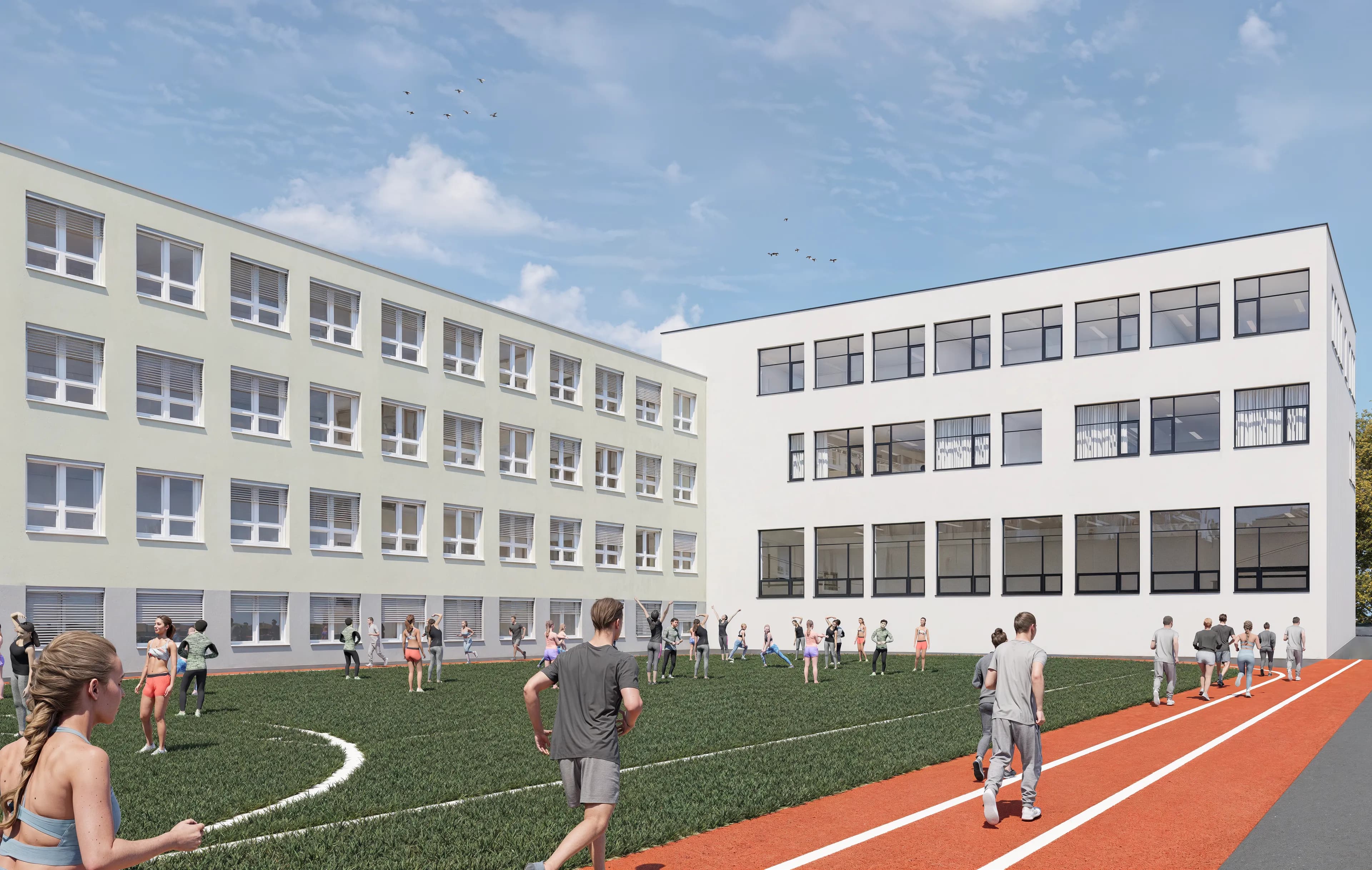 Pohled na nový pavilon ze hřiště