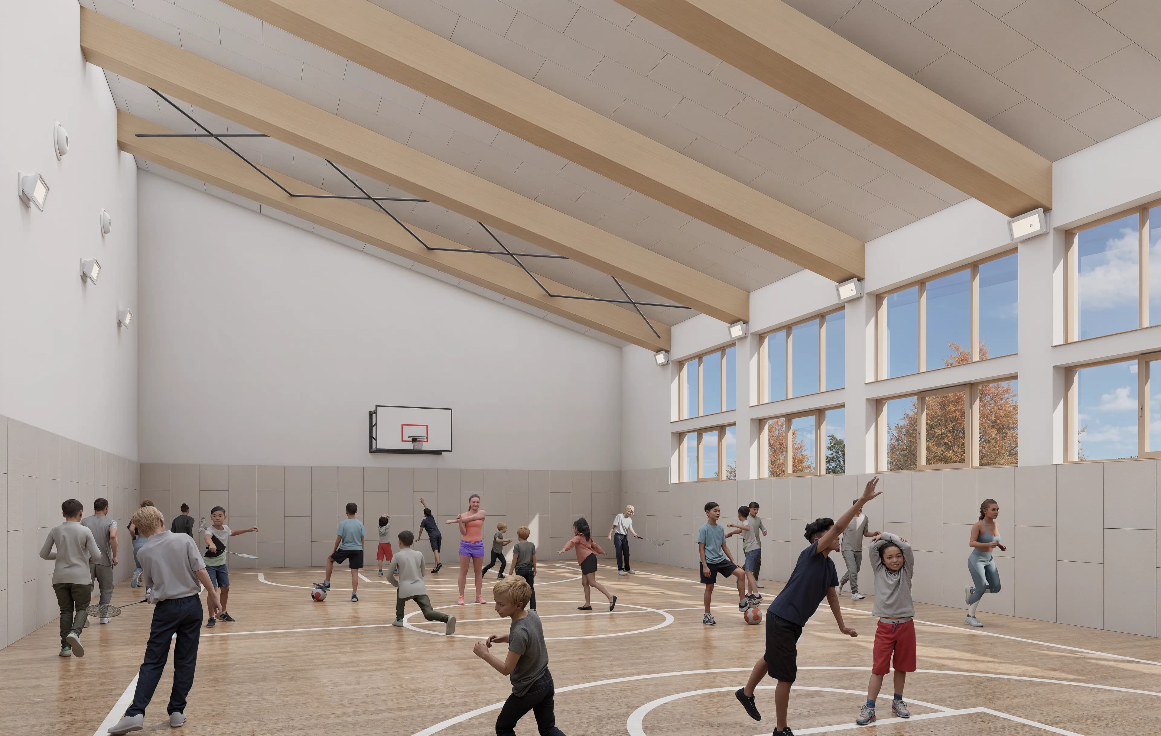 Zvukově izolovaná telocvična neovlivňující kulturní část objektu