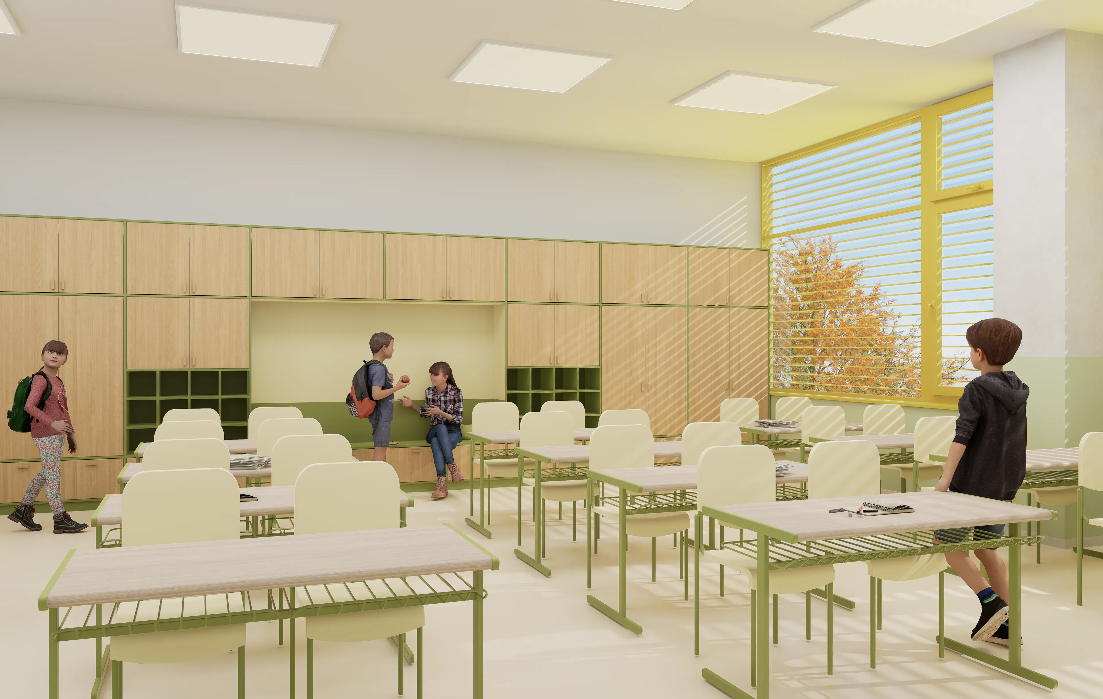 Exteriérové žaluzie doplňují okna kontrastní barvy