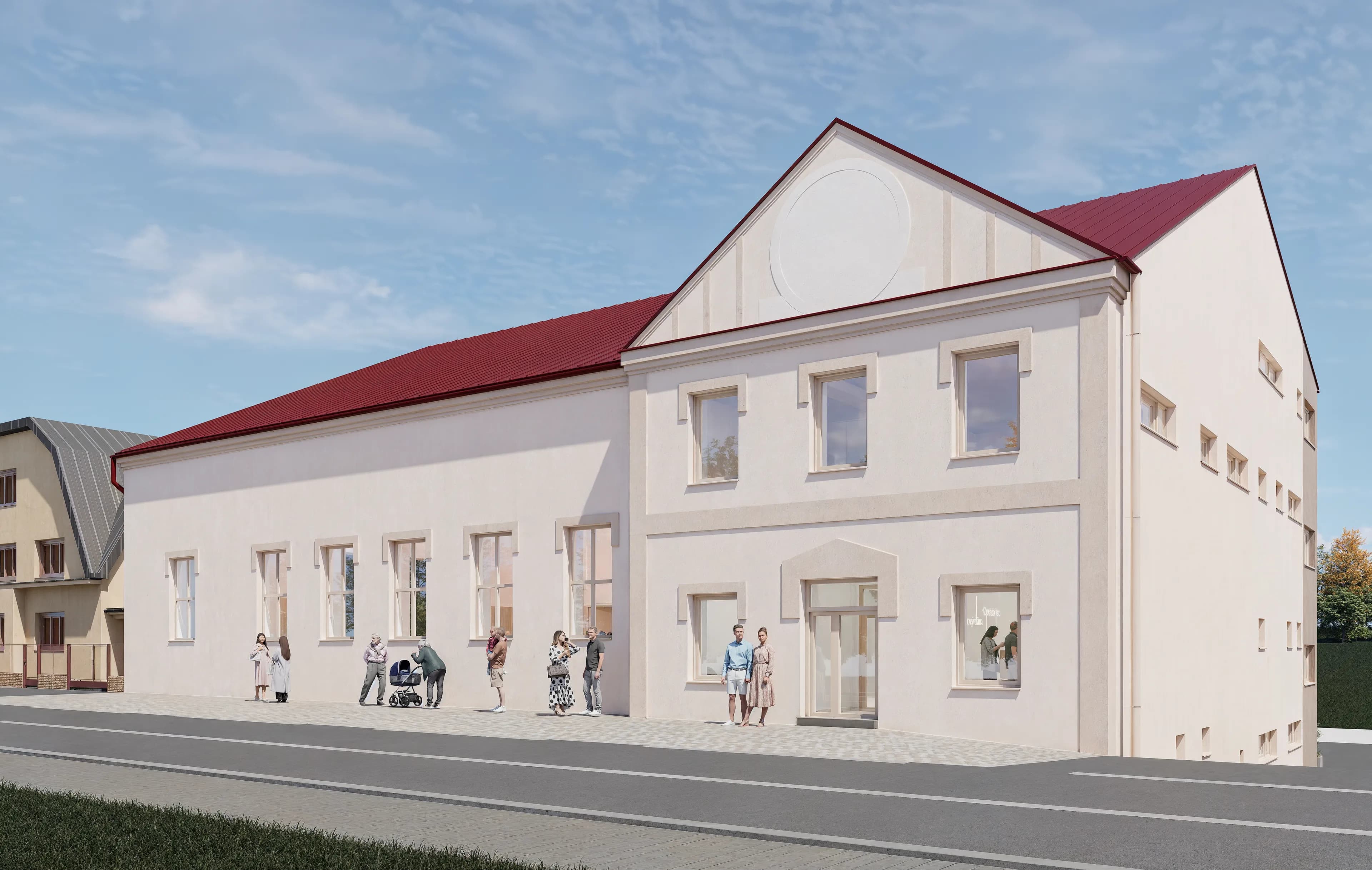 Pohled z hlavní ulice na dobovou fasádu