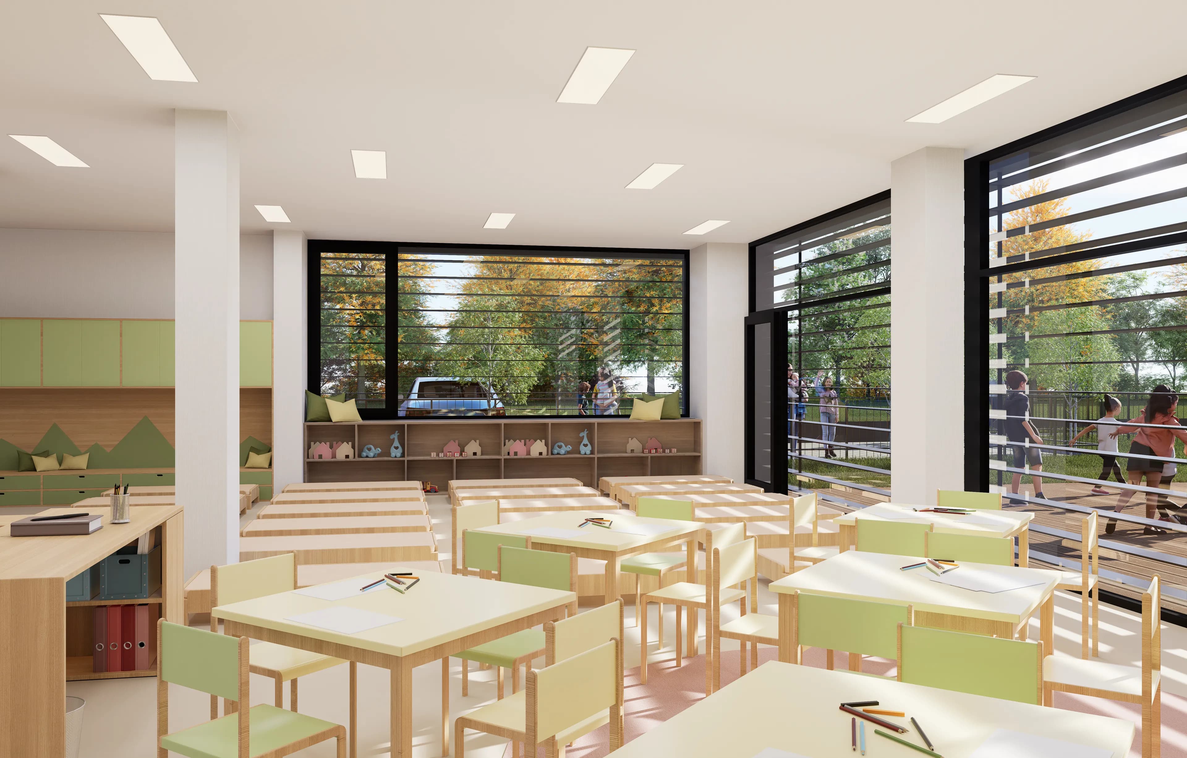 Prosklení jsou vybaveny stínícími prvky