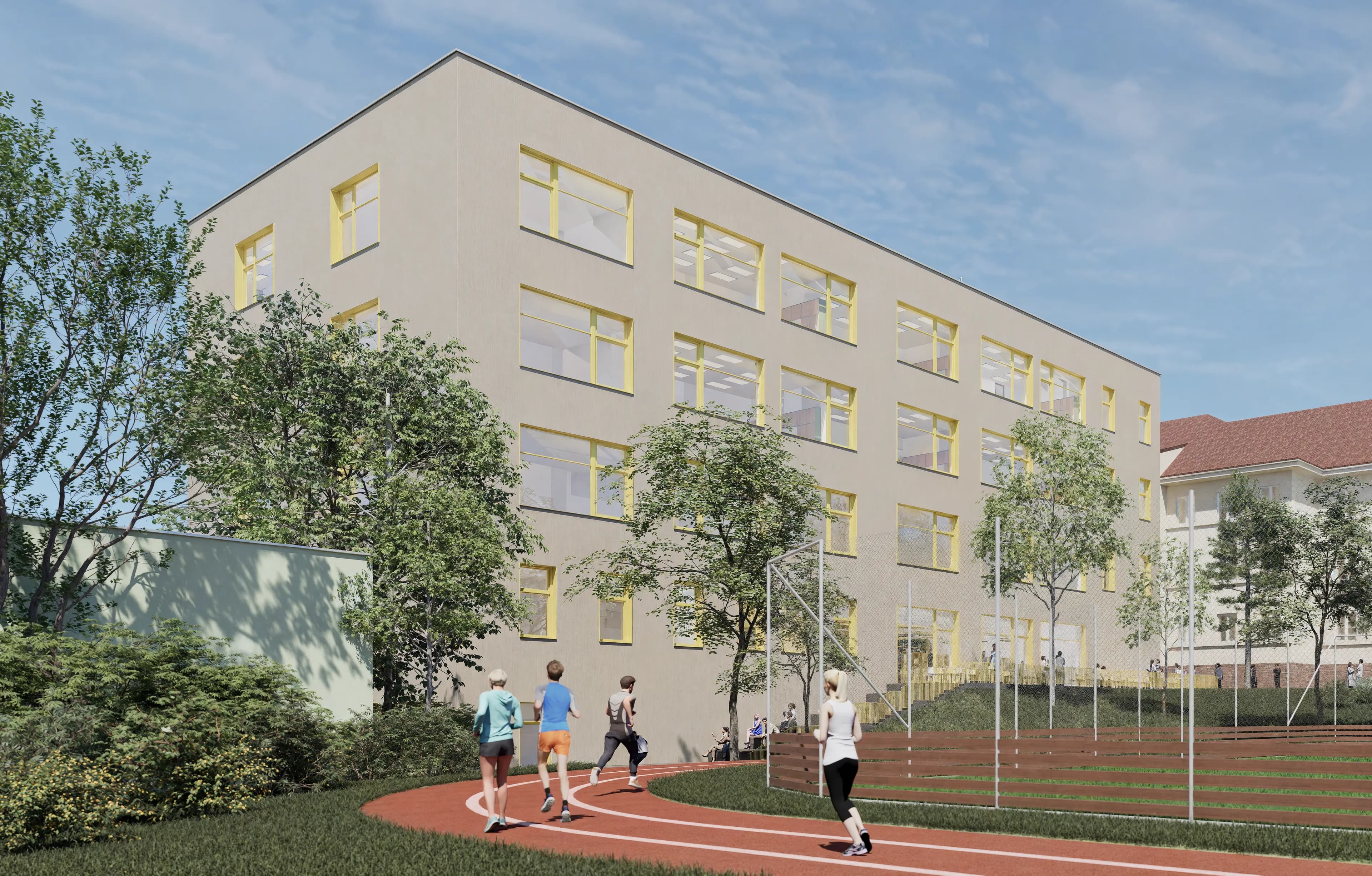 Multifunkční hřiště v obklopení zeleně